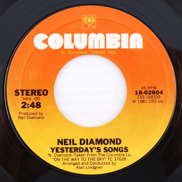 Neil Diamond, Yesterday's Songs/Guitar Heaven 1981 45rpm Single Record 18-02604 - Picture 3 of 9
